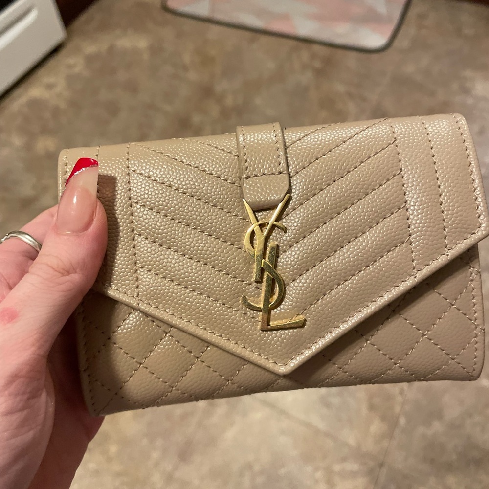 YSL Yves Saint Laurent Beige Monogram Small Wallet